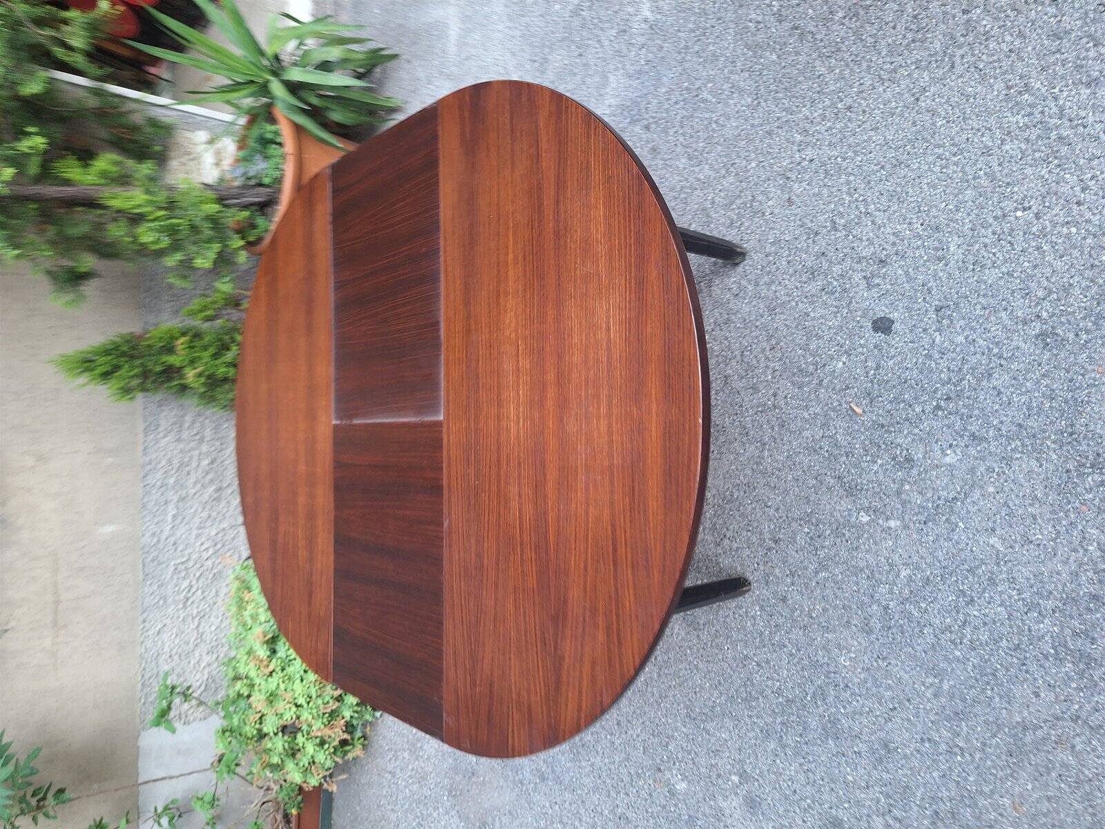 Table à manger en bois avec plateau rond extensible, années 1950
