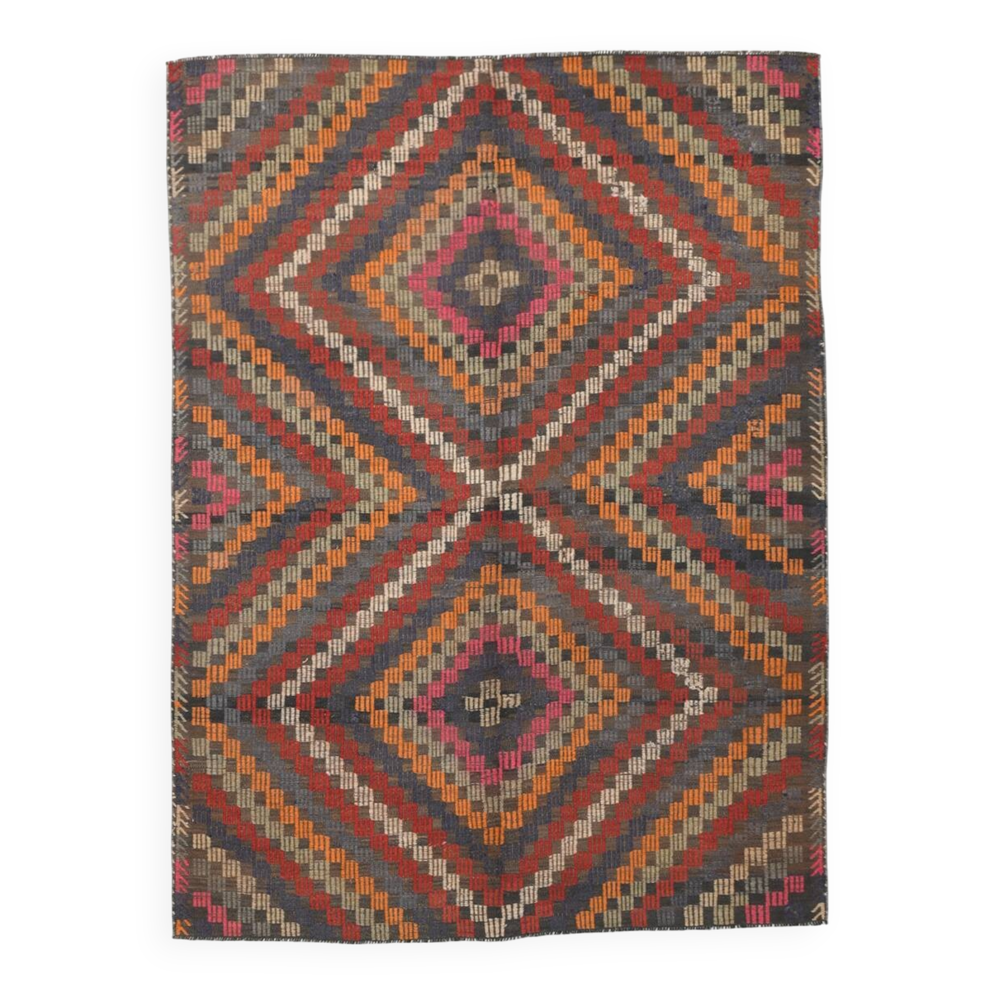 5x7 Bohemian Handmade Turkish Vintage Kilim Rug, 171x225Cm