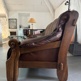 1960s Sofa and 2 Armchairs Set in Wood and Leather
