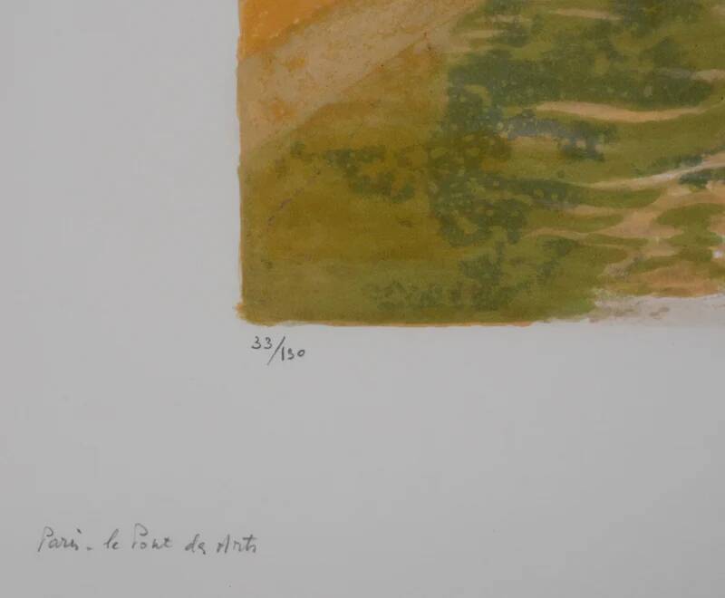 Paul COLLOMB: Paris, The Pont des Arts, signed original lithograph