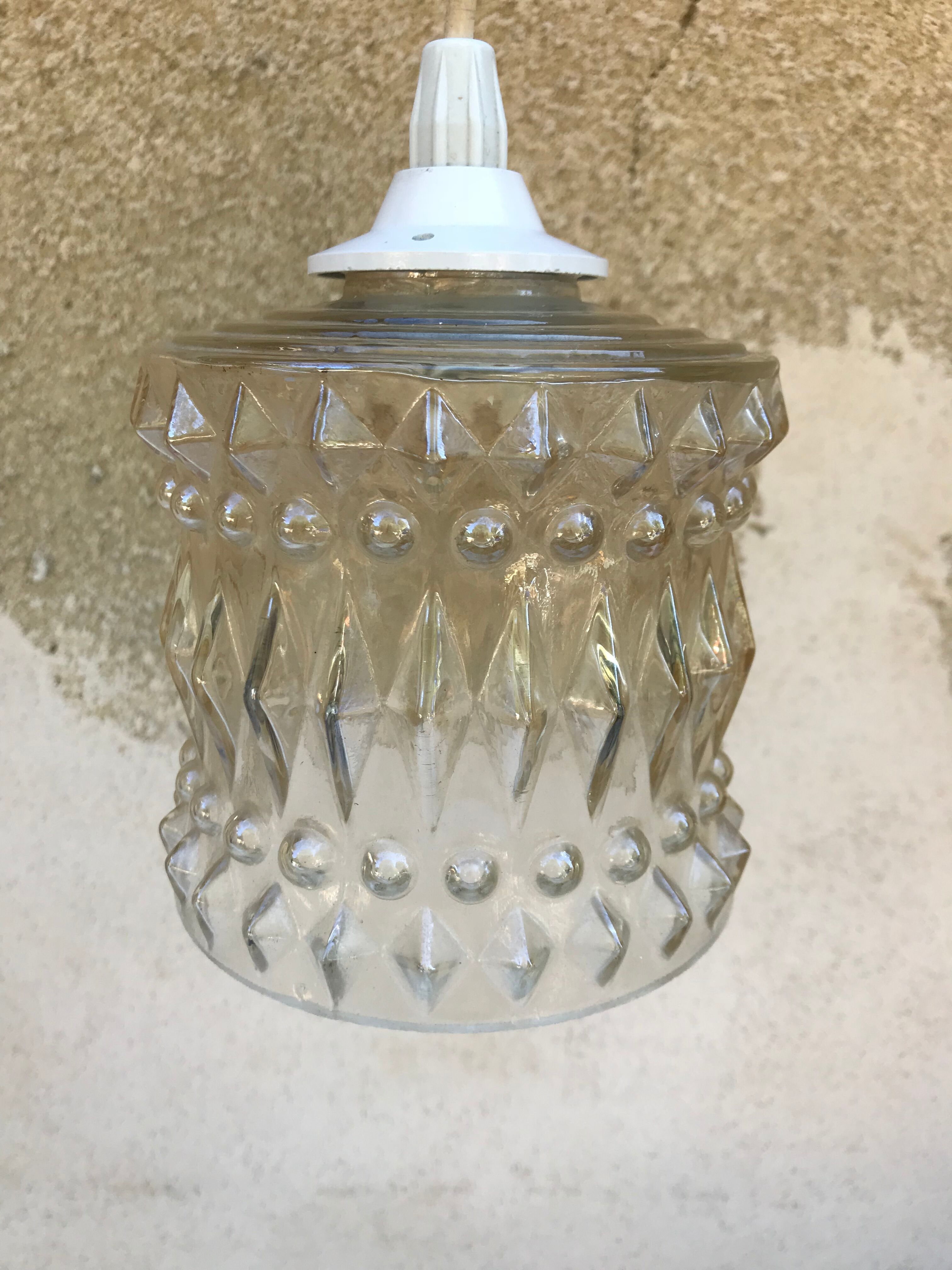 Old molded glass suspension form geometrical 70s Decoration