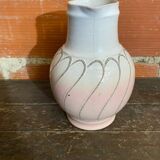 Vintage pichet ancien strehla ceramic pink & white 1950 west germany