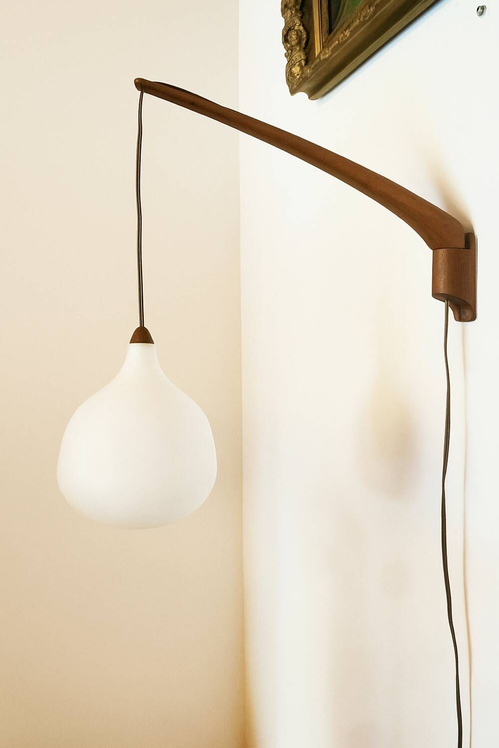 Scandinavian teak and opaline wall lamp by Luxus