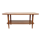Table basse teck double plateau insert céramique — Scandinave, années 60