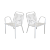 Pair of honeycomb steel armchairs. France, circa 1950.