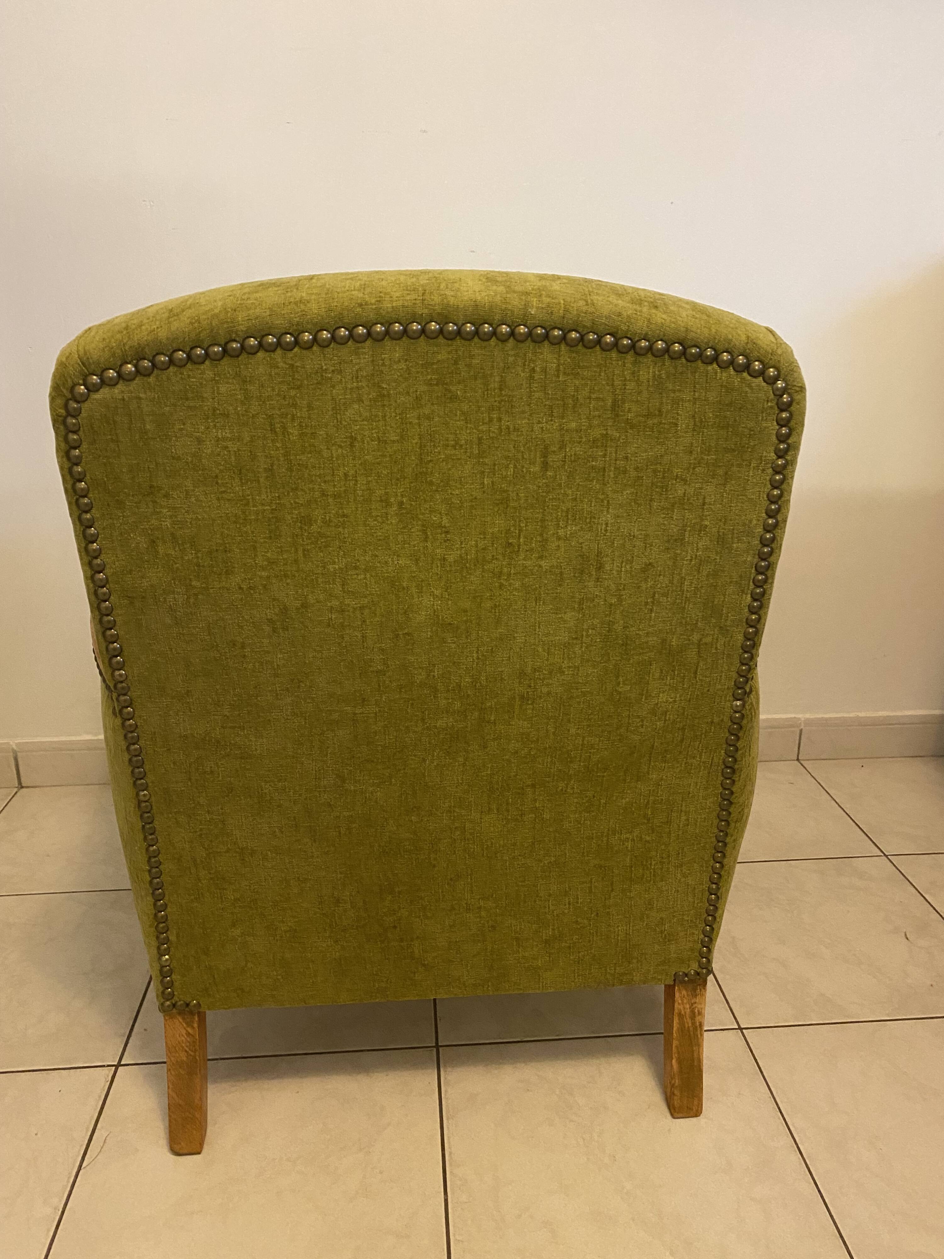 Fauteuil Art Déco en tissu vert