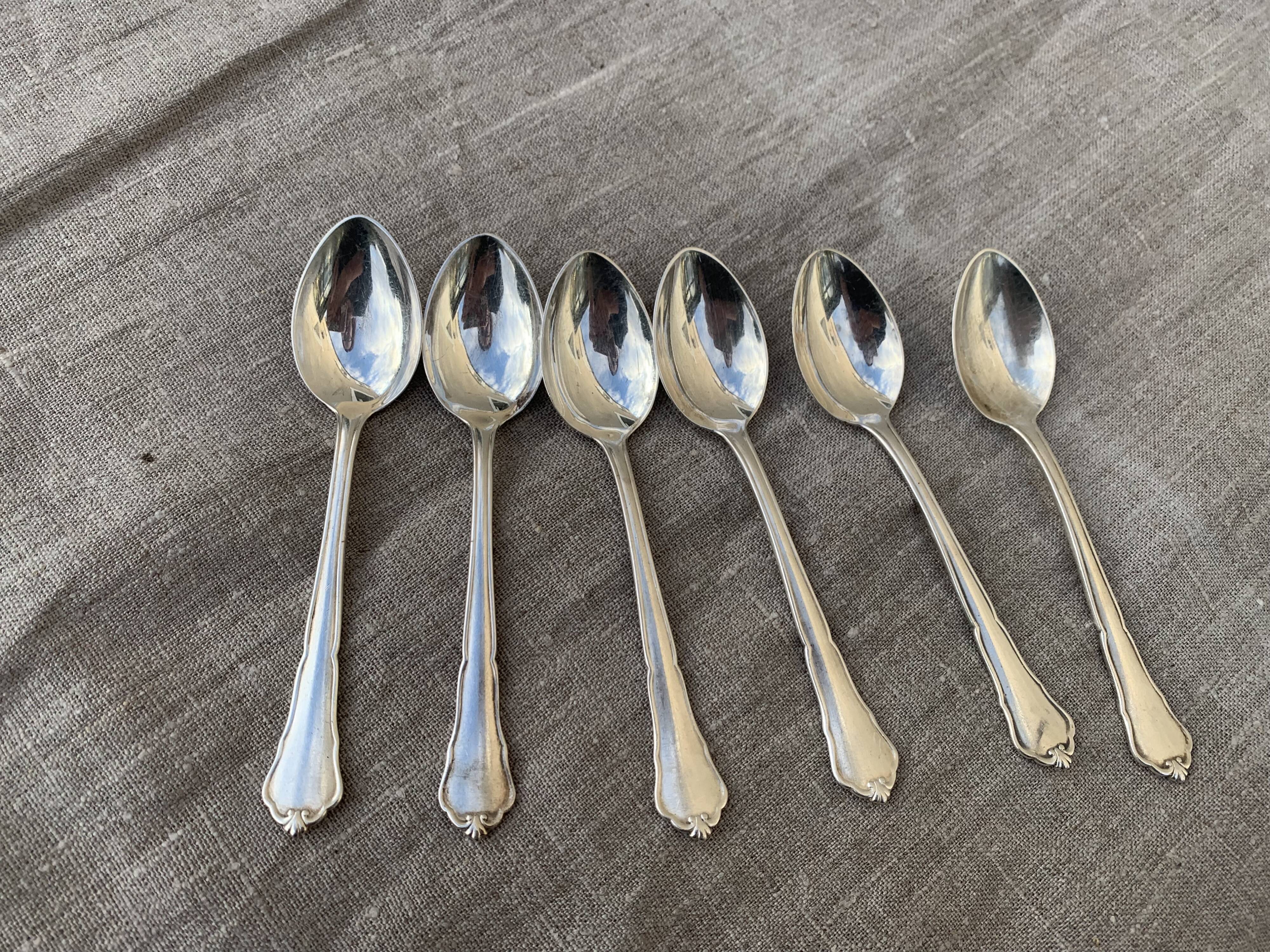 6 spoons in silver metal Hamfa 90 has antique shell pattern