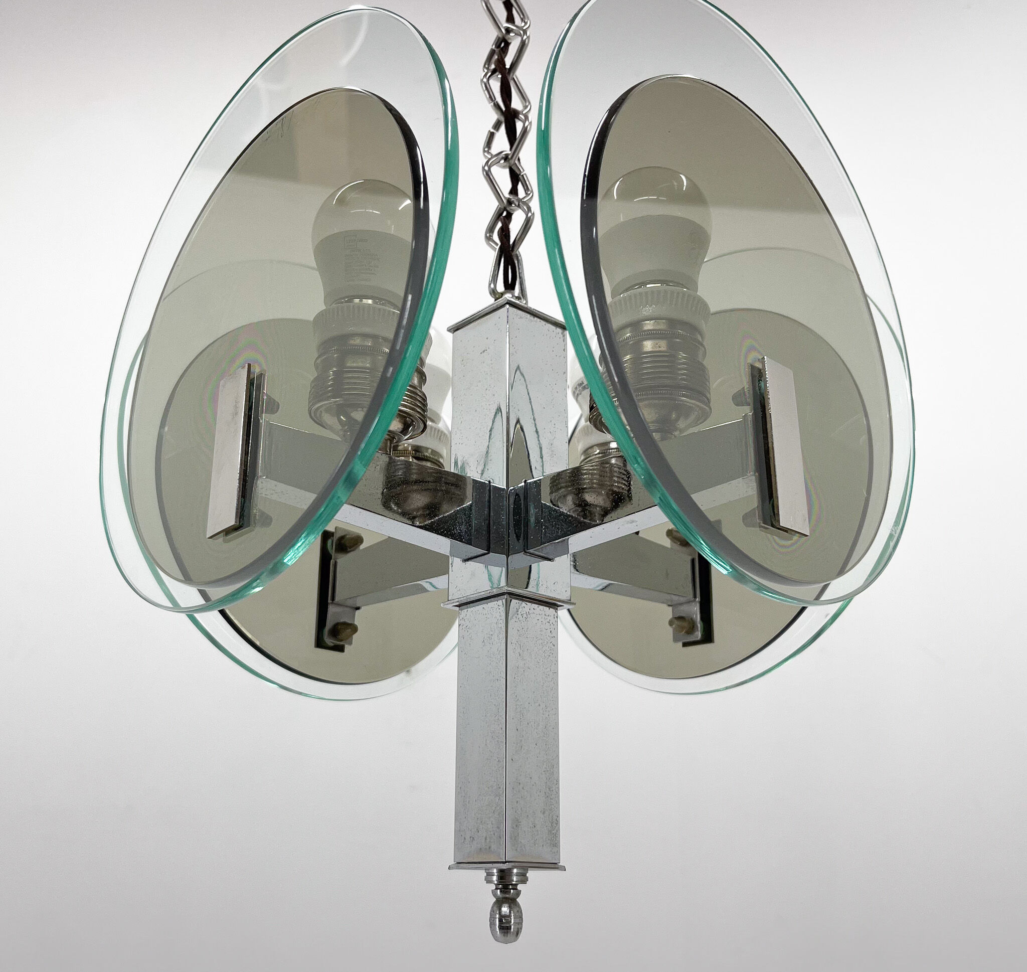 Unique art deco chrome & glass chandelier, 1920's
