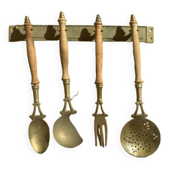 Kitchen utensils brass and wood year 1960