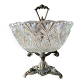 Coupe en verre ciselé sur pied en métal / compotier