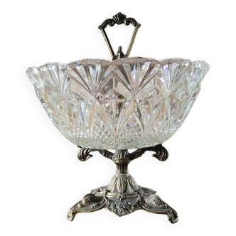 Cut glass bowl on a metal stand / compote dish