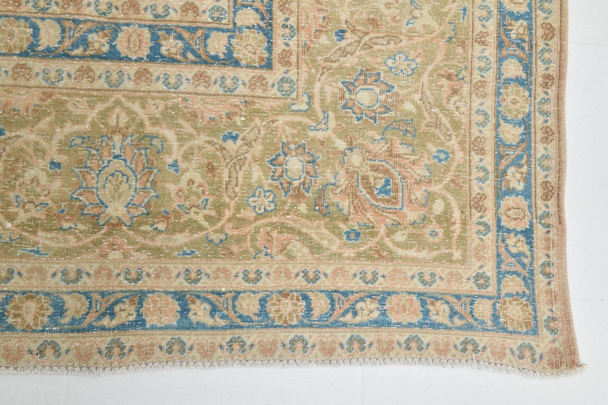 Sky Blue Hand Knotted Antique Vintage Persian Tabriz Rug, 293x407 Cm