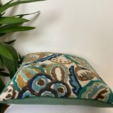 Coussin bi face motif floral vert tissé