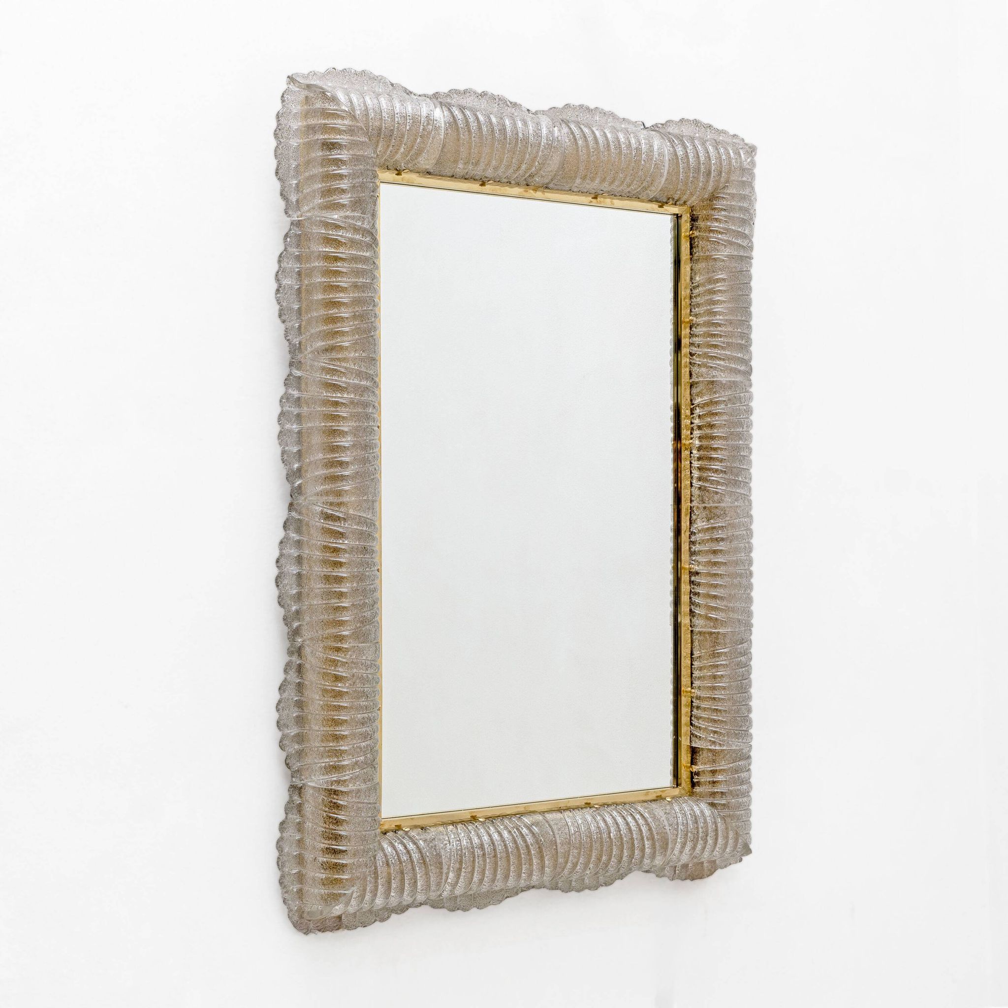 Mid-century Modern Italian Sculptural Backlit Mirror in Murano Glass Brass