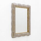 Mid-century Modern Italian Sculptural Backlit Mirror in Murano Glass Brass