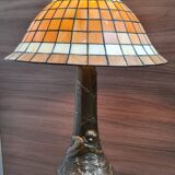 Large bronze lamp nynph in the bath 63x38 superb tiffany style lampshade