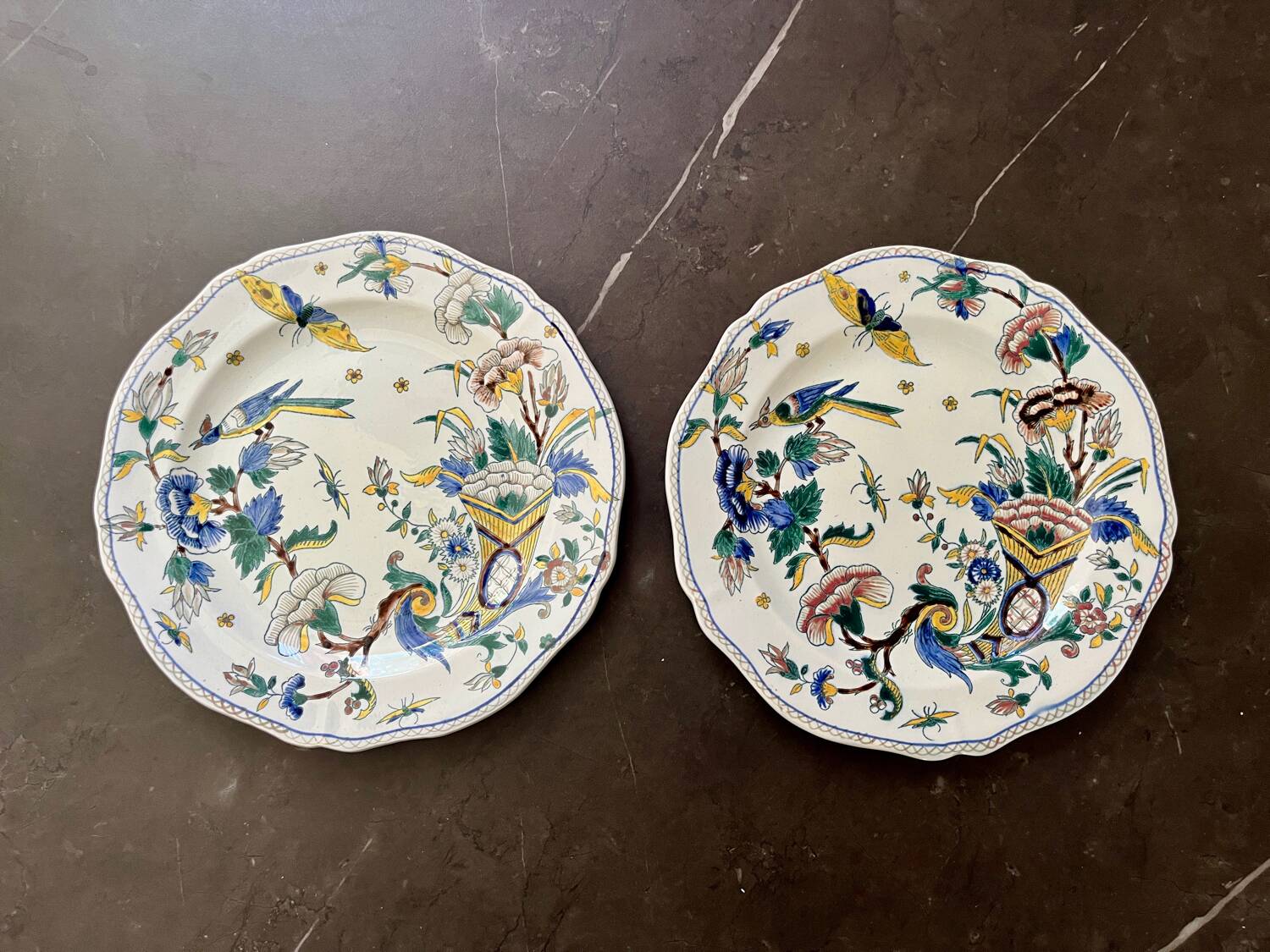 Set of 2 old decorative plates Gien cornucopia decor