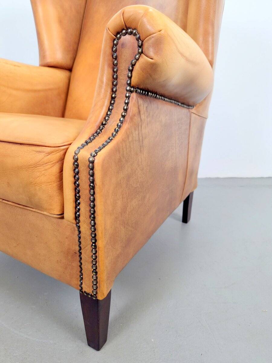 Vintage Sheepskin Leather Wing-Back Chair, 1970s
