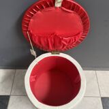 Coffre à linge / tabouret rond en skaï années 1960