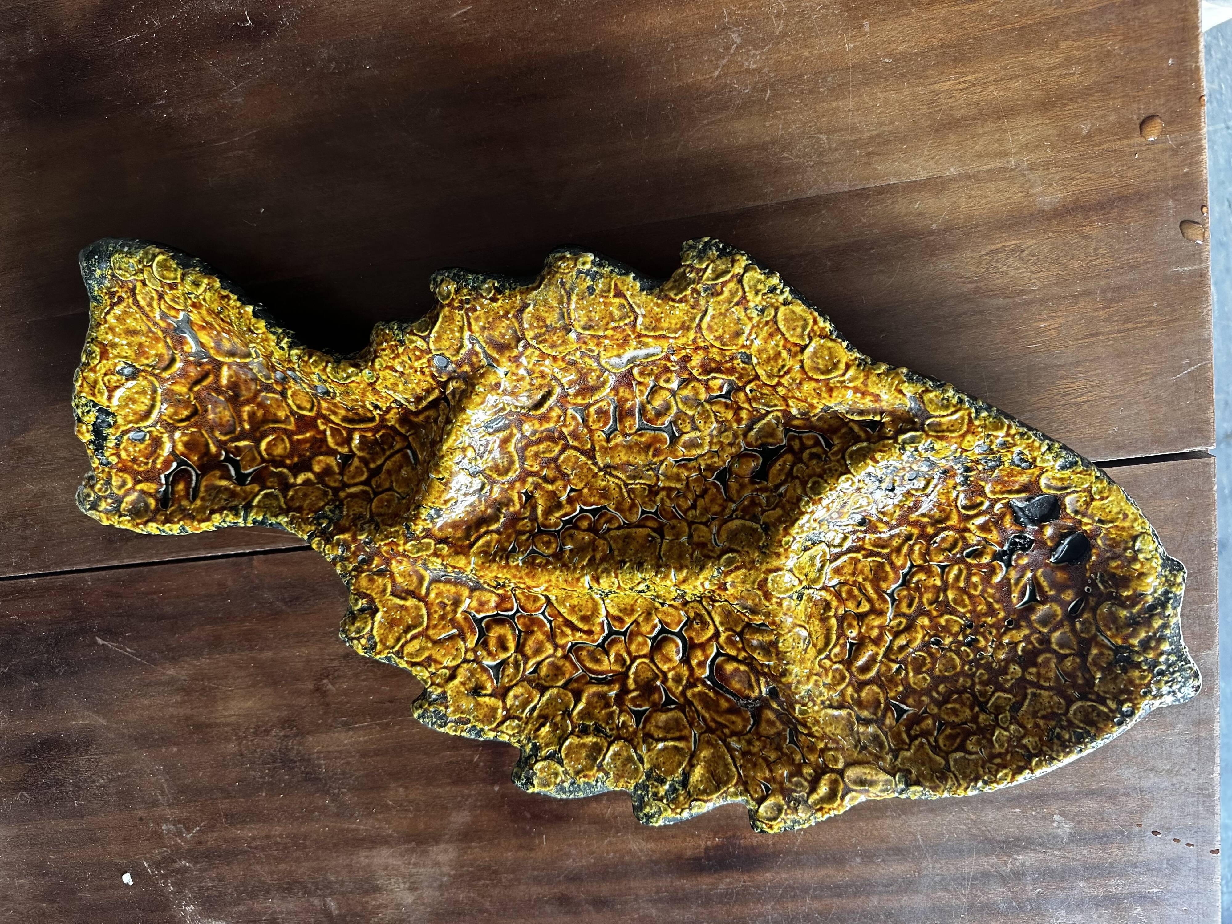 Vallauris appetizer dish in fat lava earthenware in the shape of a fish