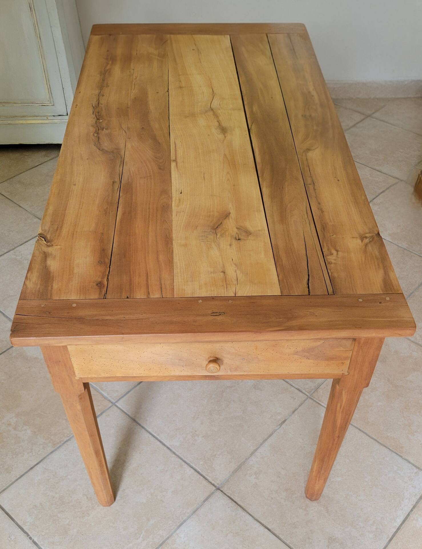 Old farmhouse table made of solid walnut wood.