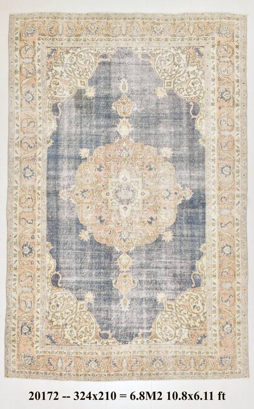 7x10 Turkish Classic Pattern Blue Beige Vintage Rug, 210x324Cm