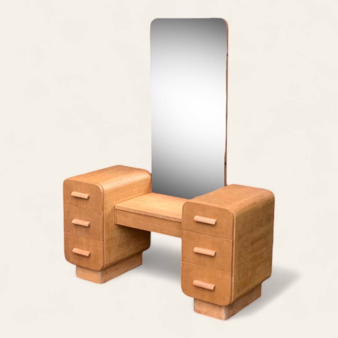 Art Deco dressing table in raw oak produced by Tatra Nabytok Czechoslovakia 1950