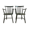 Paire de fauteuils scandinave en hêtre laqué noir vintage