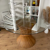 McGuire Bamboo Table – wheat sheaf base, round glass top