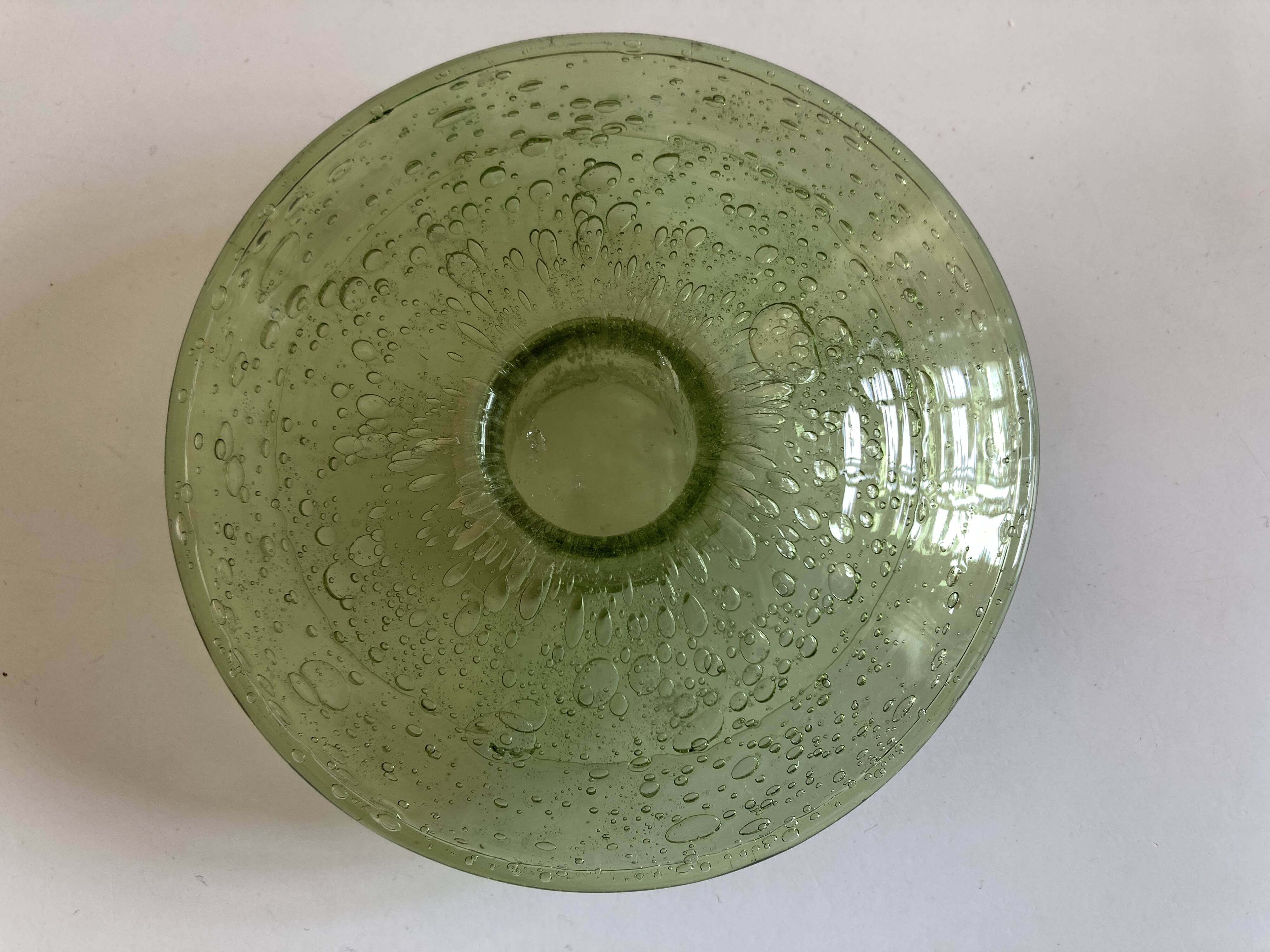 Biot candle holder in lime green bubbled glass 1970