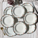 8 Digoin opaque porcelain soup plates with floral pattern "3984" ~