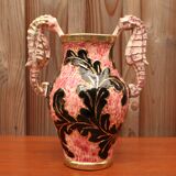 Pink ceramic vase Monaco with leaf decoration