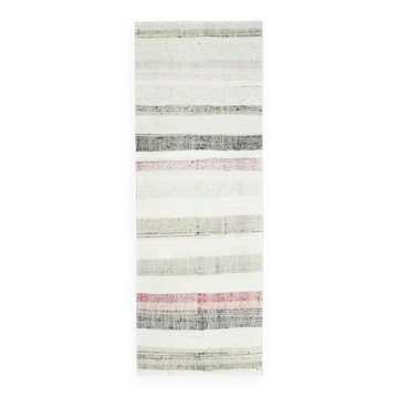Vintage Turkish hand-knotted wool cotton white kilim runner rug  95x265