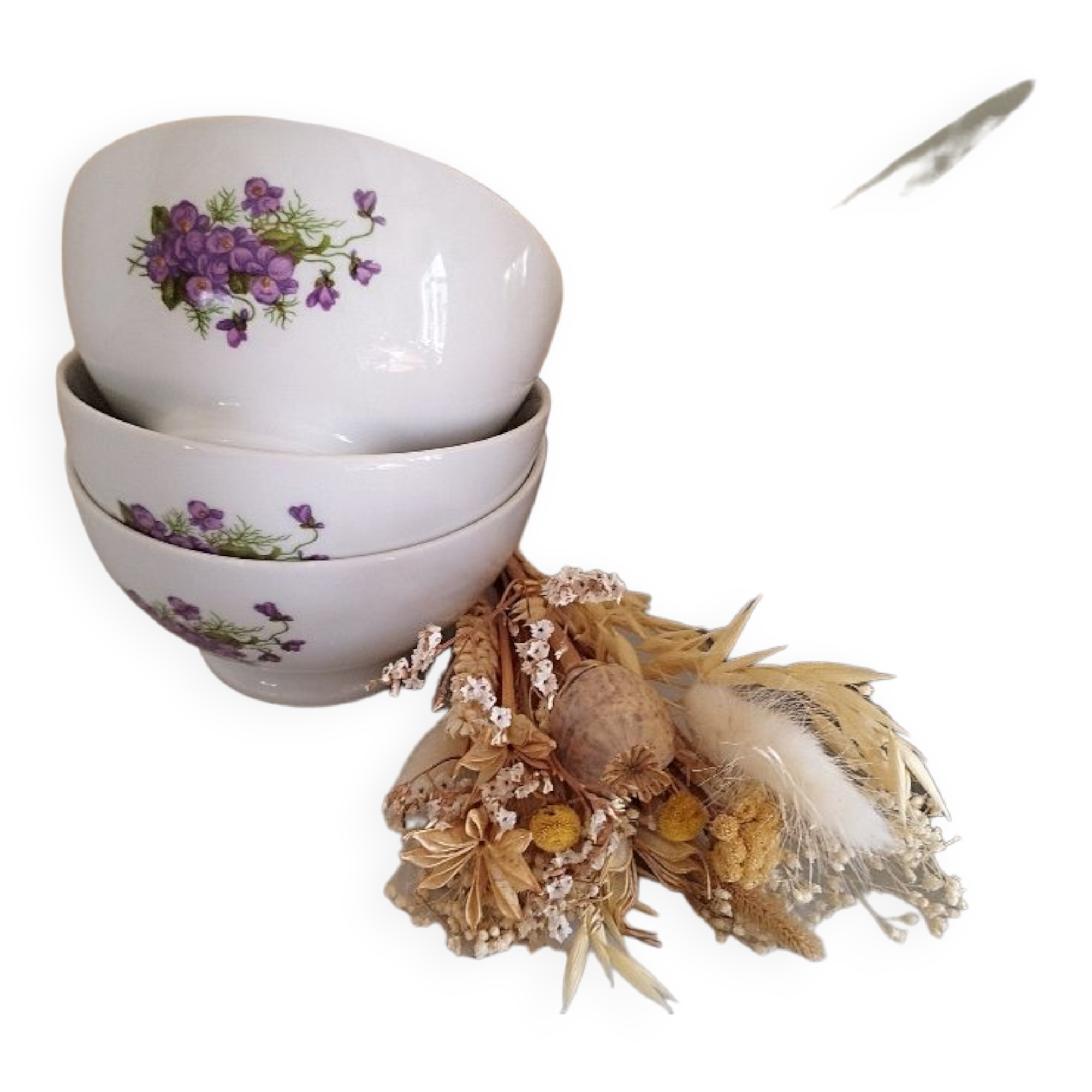 Set of 3 purple bowls