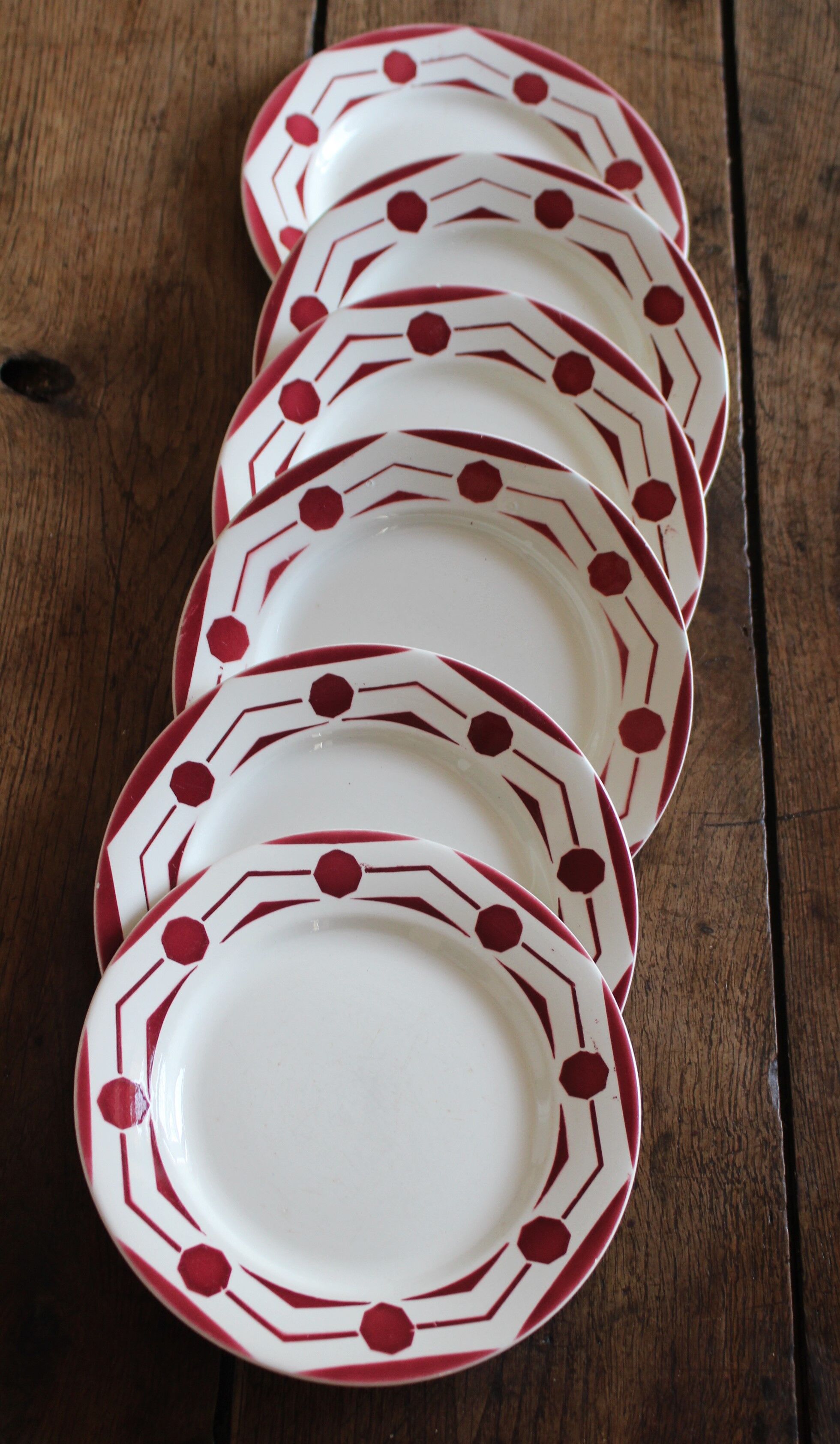 Lot 6 flat plates red Ciboulette Digoin Sarreguemines