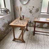 Set de deux tables bistrot en noyer et carrelage 1890