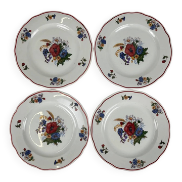 Set of 4 dessert plates "Agreste", Sarreguemines, late 20th century, Pyroblan