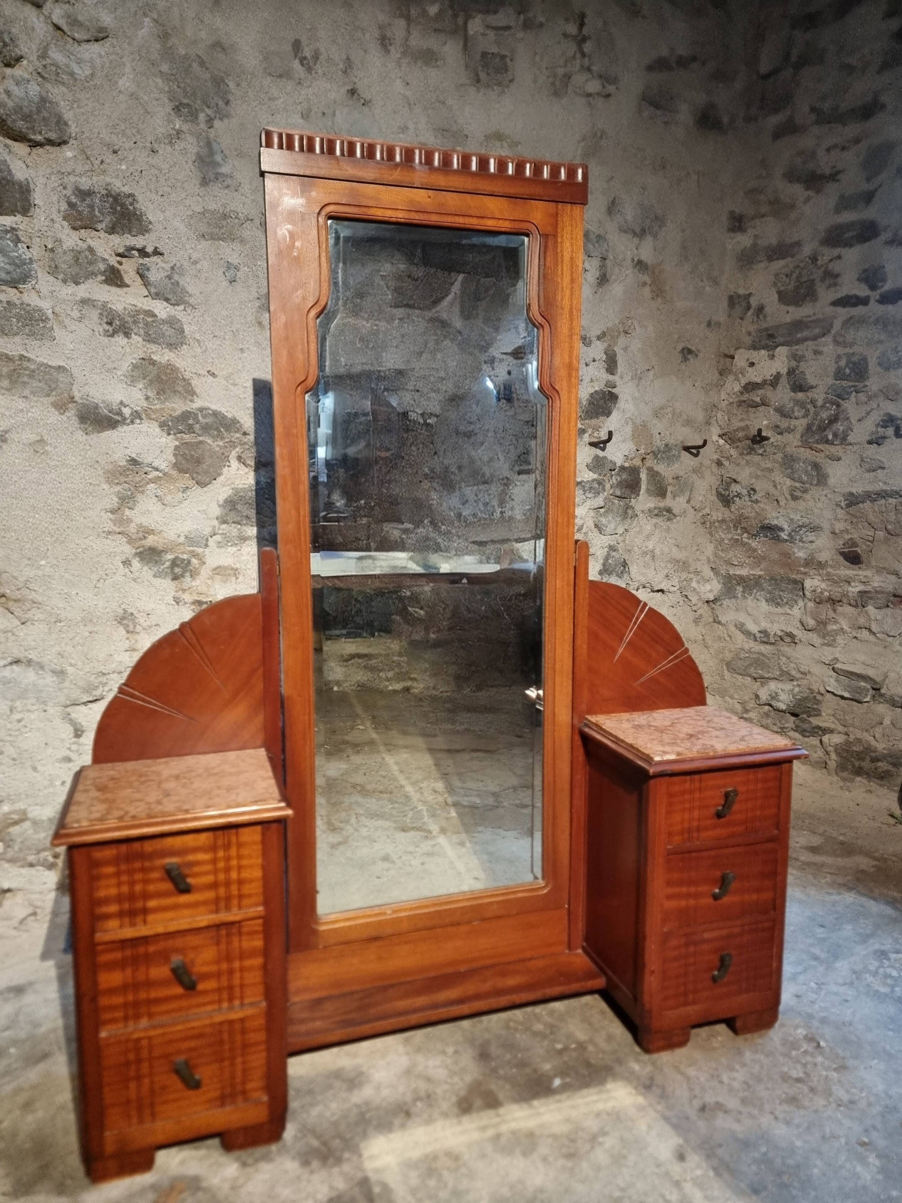 Art Deco mahogany dressing table with bevelled tilting mirror, France, 1920s–1930s.