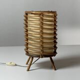 Bamboo cylindrical table lamp by Louis Sognot, France 1950s