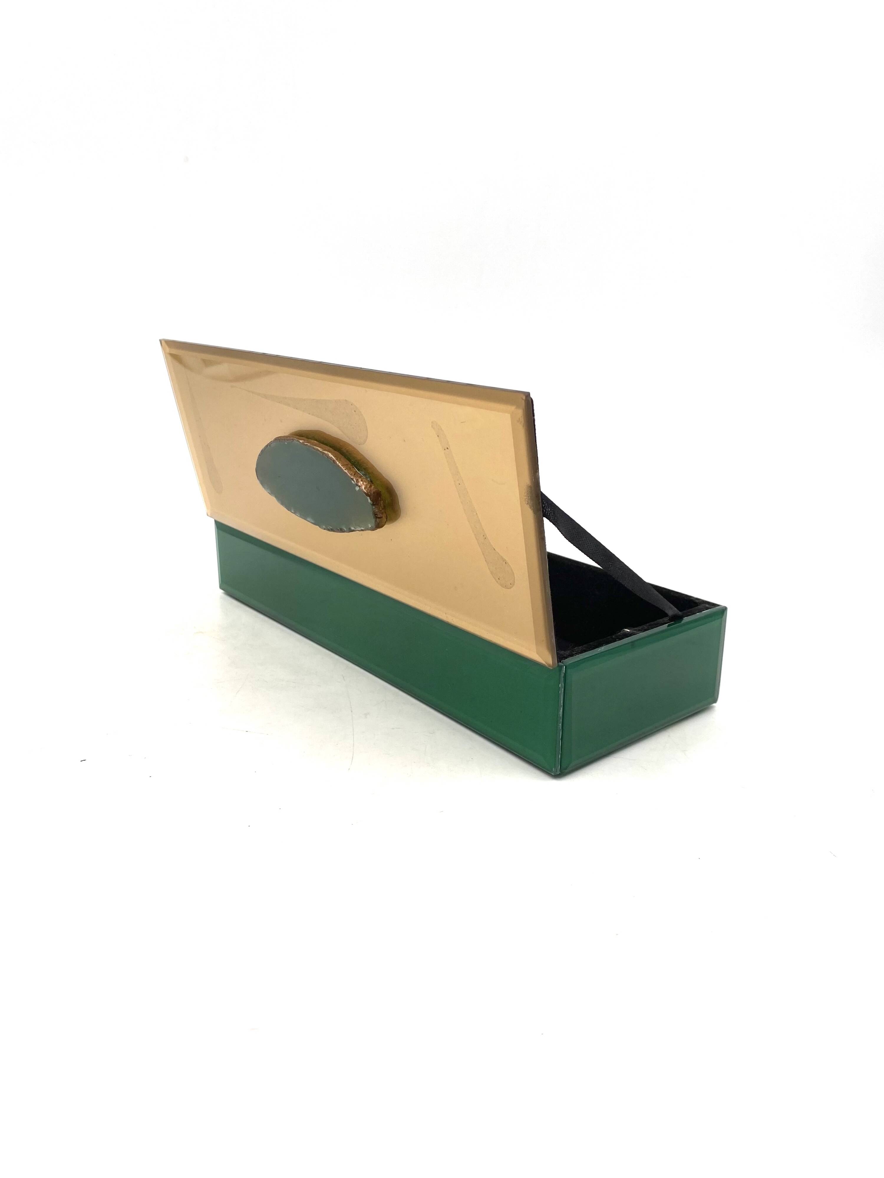 Green glass Jewelry Box, Italy 1980s