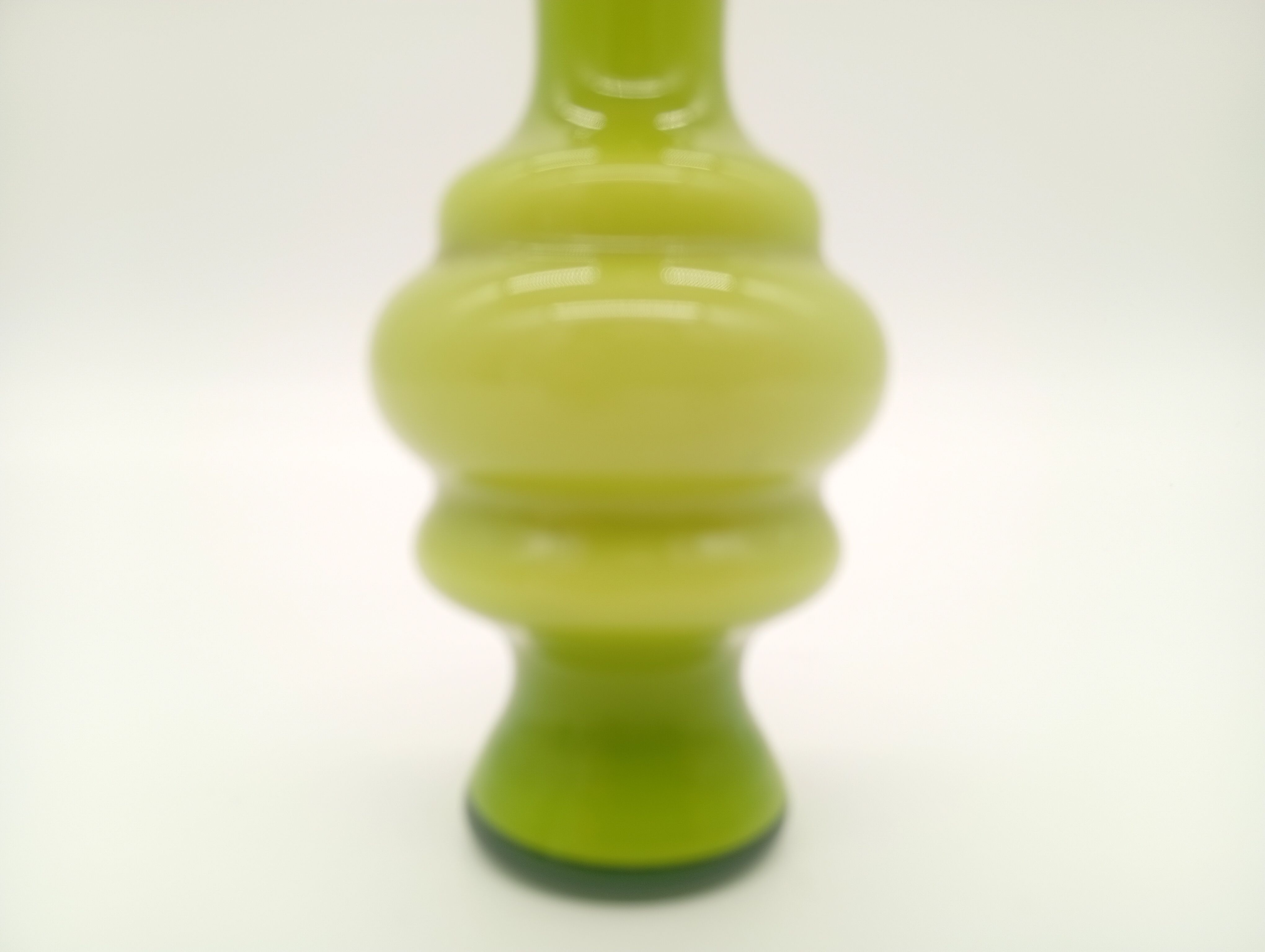 Green Ribbed Hooped Opaline Glass Vintage Space Age Vase 70s 80s Murano
