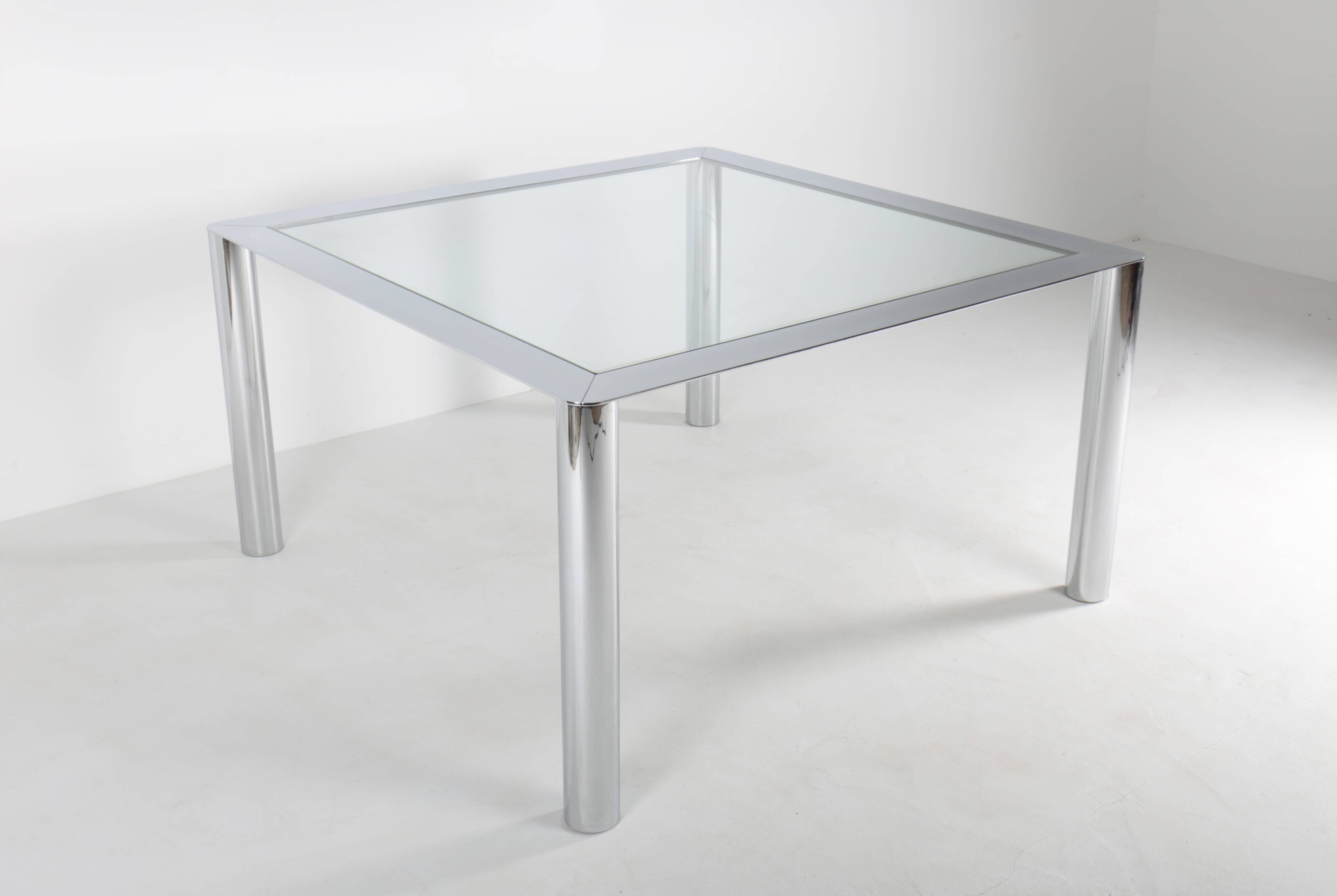 Square chrome-plated steel table by Sergio Mazza for Cinova, Italy, 1970s