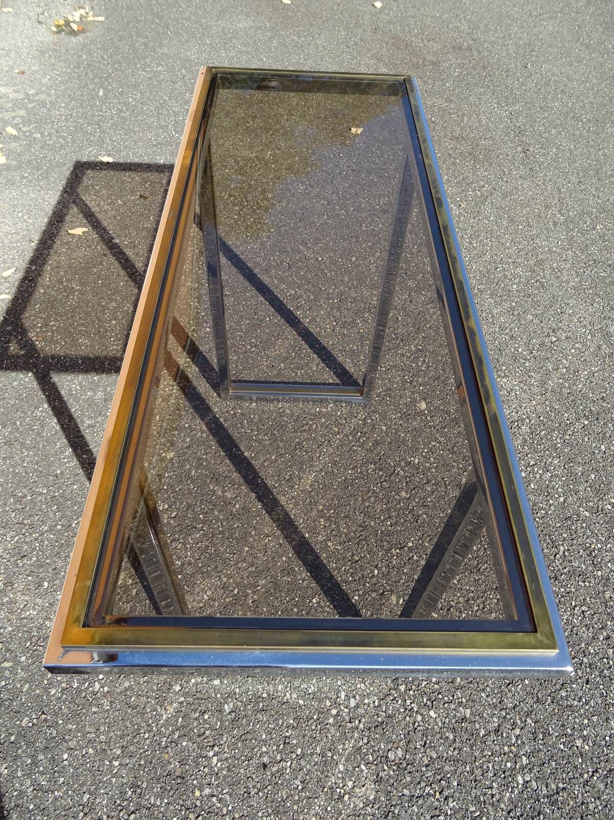 Chrome and golden brass console 70s