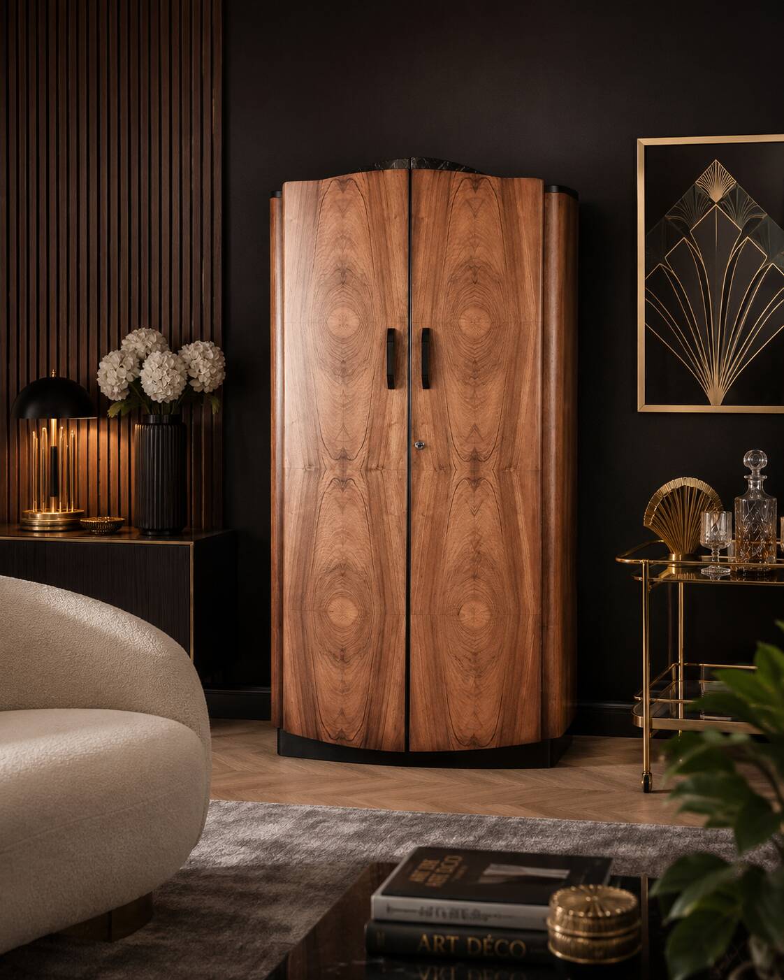 Art Deco Walnut Wardrobe, 1970s