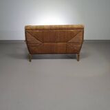 Vintage French papercord sofa with a metal frame base