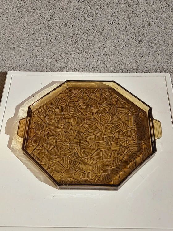Plateau en verre fumé art déco