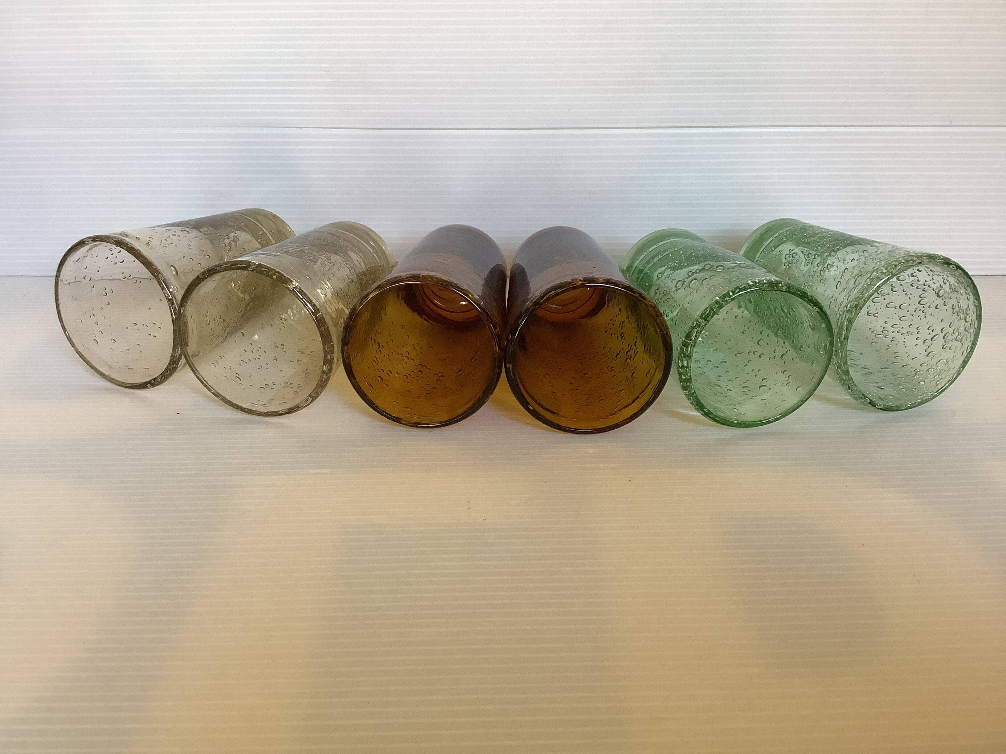 Six asymmetrical glasses with bubbles biot glassware