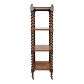 Antique Twisted Walnut Shelf on Wheels, 1890s
