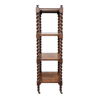 Antique Twisted Walnut Shelf on Wheels, 1890s
