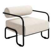 Fauteuil lounge moderniste en velours côtelé beige